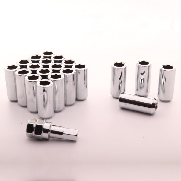 Set of SILVER LONG imbus lug nuts 12x1,5 + Key